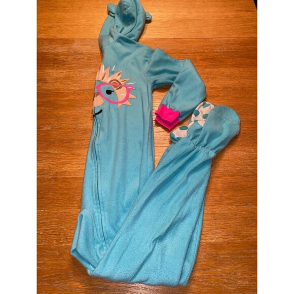 Hedgehog Hooded Kids Onesie Pajamas With Pink Cuffs & Glasses Print - Picture 4 of 4